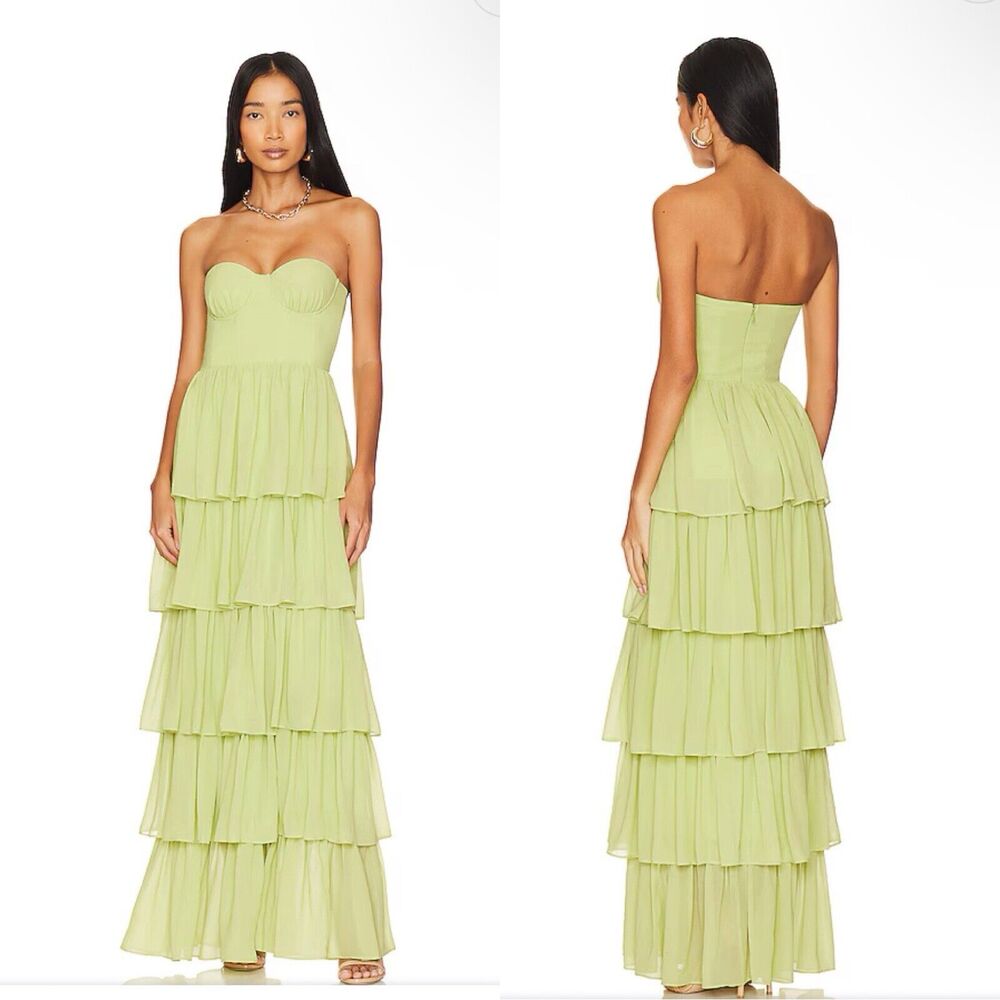 NWT Lovers + Friends Hattie Green Corset Bustier Maxi Dress gown M Revolve